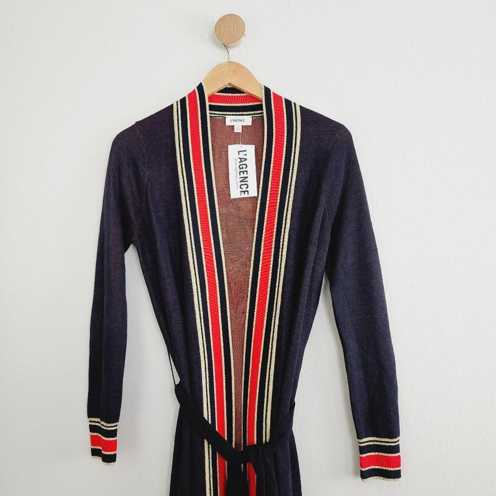 L'Agence Cleo Pur Amour Rose Intarsia Knit Belted Maxi Duster Cardigan XS NWT - Picture 4 of 12